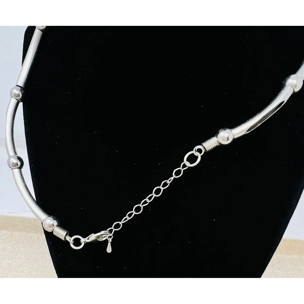 Y2K Mens Tribal Flame Pendant Necklace Silver Tone Bar Link Choker Biker Grunge